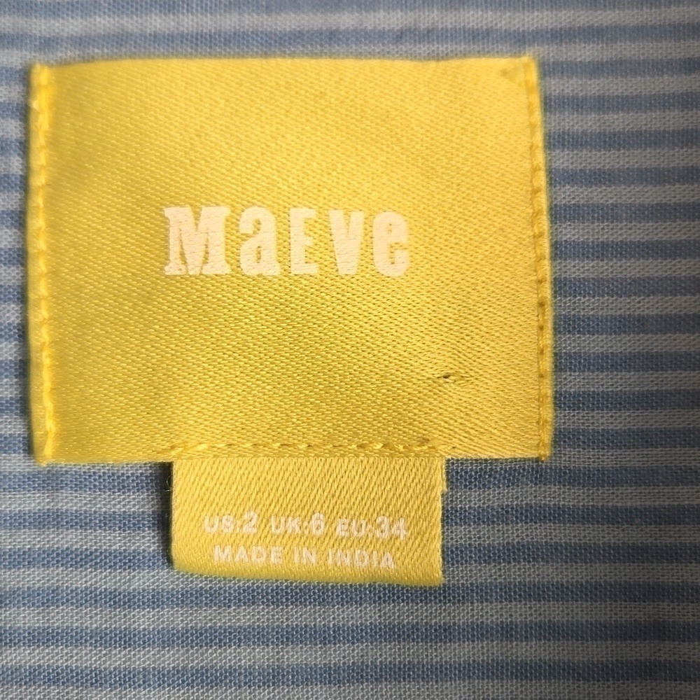 Anthropologie Maeve Gold Sequin Poplin Buttondown Blouse Blue Stripe-Size 2 - Picture 7 of 17